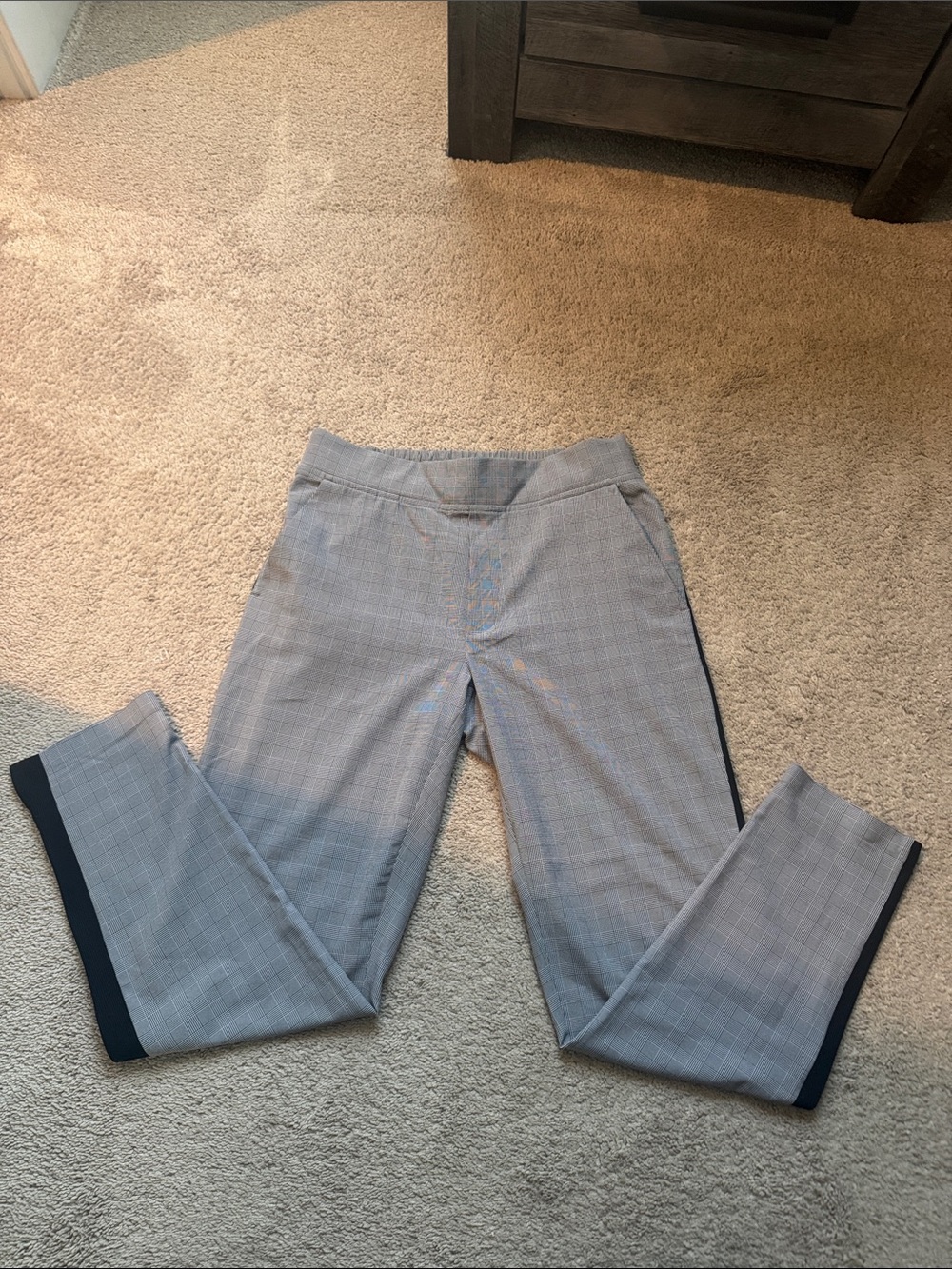 Athleta Brooklyn ankle pants Gray Plaid Dress Pants with Black Side Trim